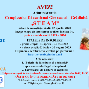 Începe etapa de înscriere a copiilor în clasa I-i pentru anul de studii  2023-2024